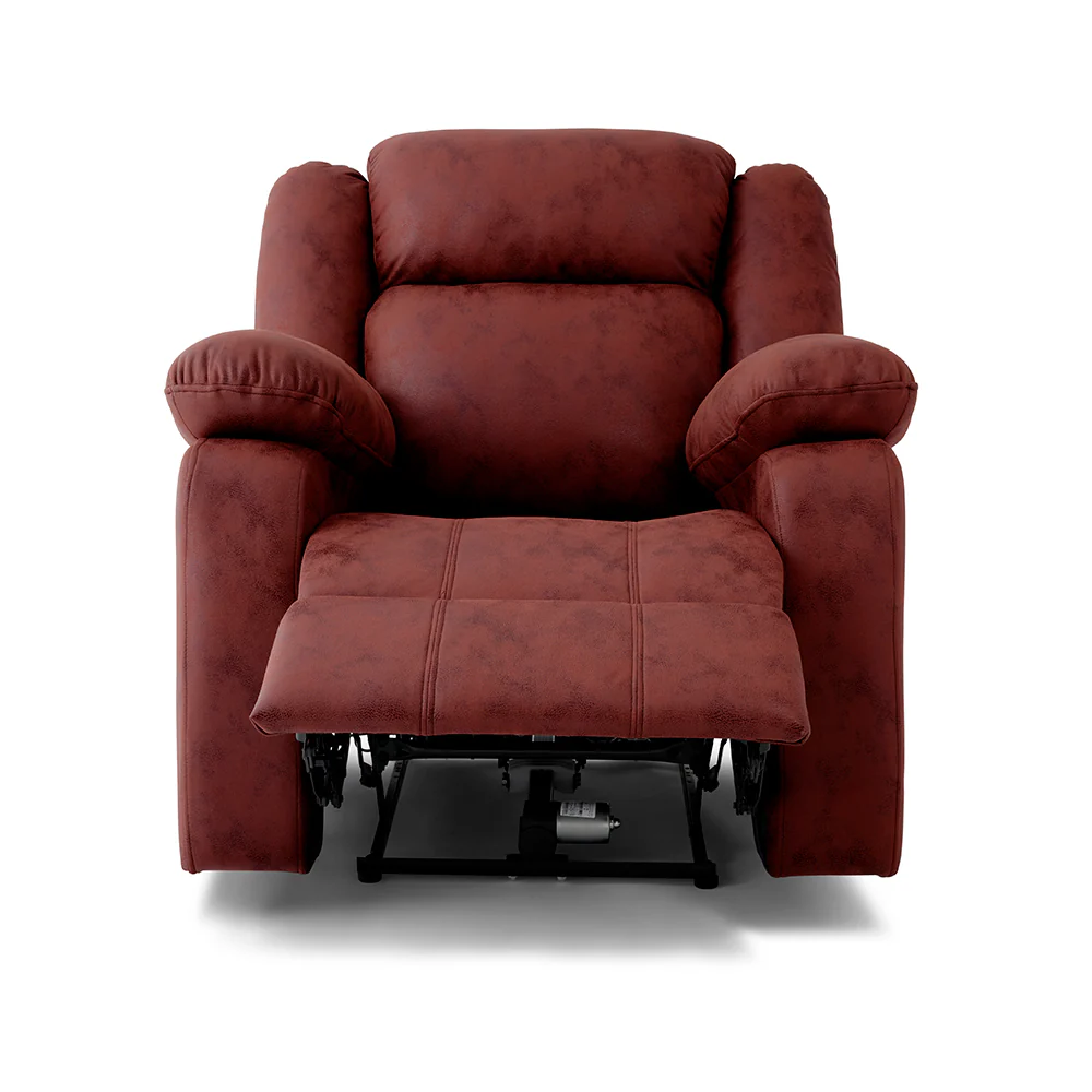 Avalon Motorized Electric Powered Crimson Red Suede Recliner - Image 4