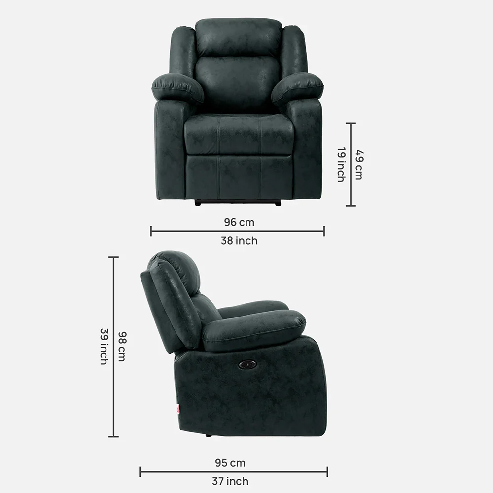 Avalon Motorized Electric Powered Midnight Blue Suede Recliner - Image 6