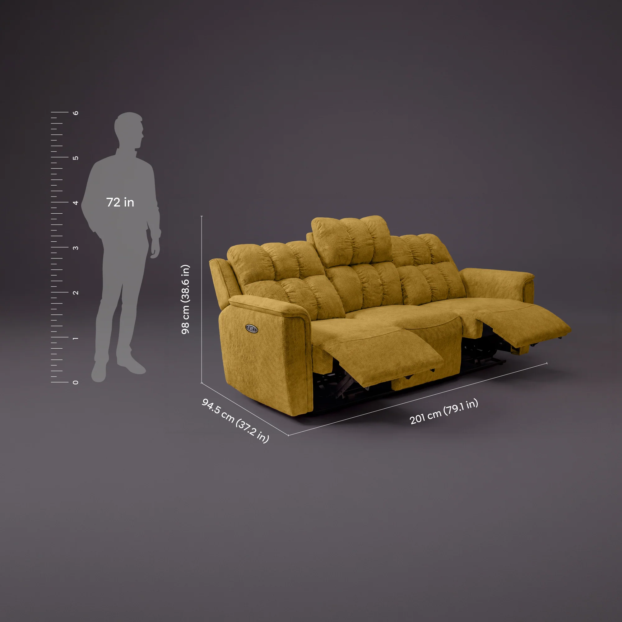 Avalon Elite mov.E Yellow Fabric 3 Seater Sofa - Image 5