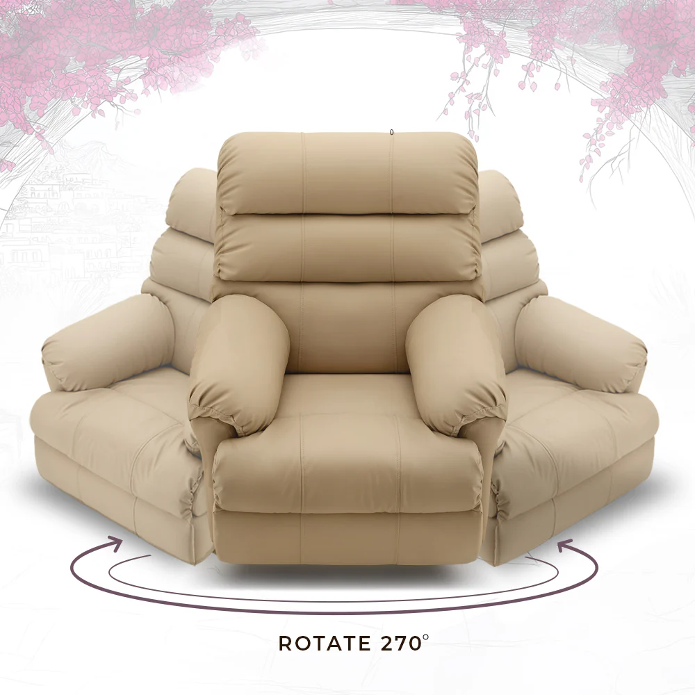 Avalon Posture Pro Rocking & Rotating Single Seater Premium Leatherette Recliner, Beige, Motorized - Image 9