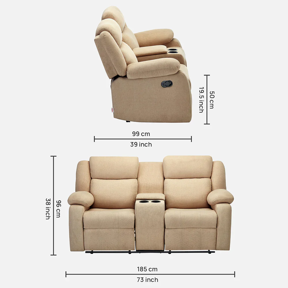 Avalon Twin Iconic Beige Fabric Recliner 2 Seater - Image 6