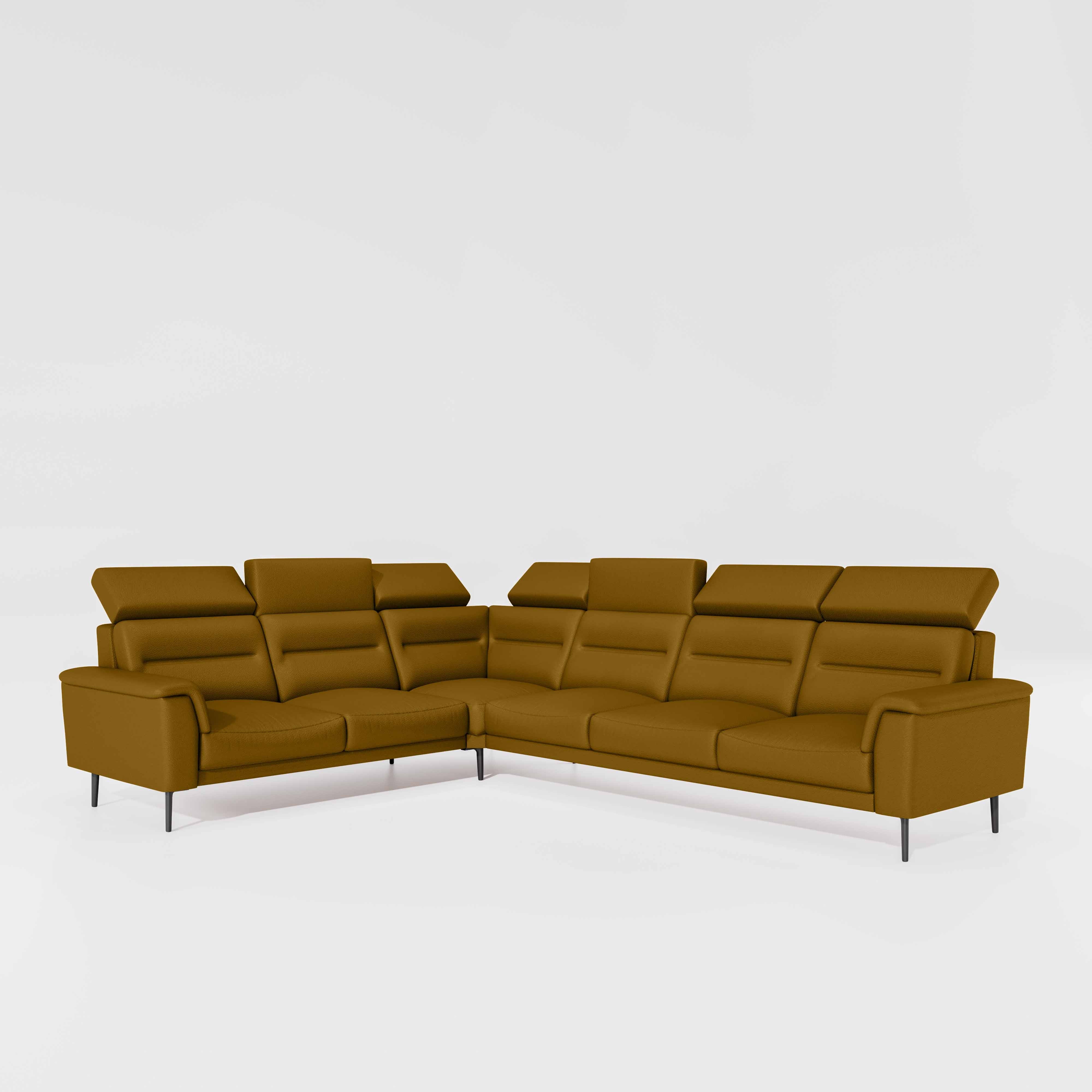Crescendo 2 Seater + Corner + 3 Seater Leatherette Fabric - Golden Orange - Image 3