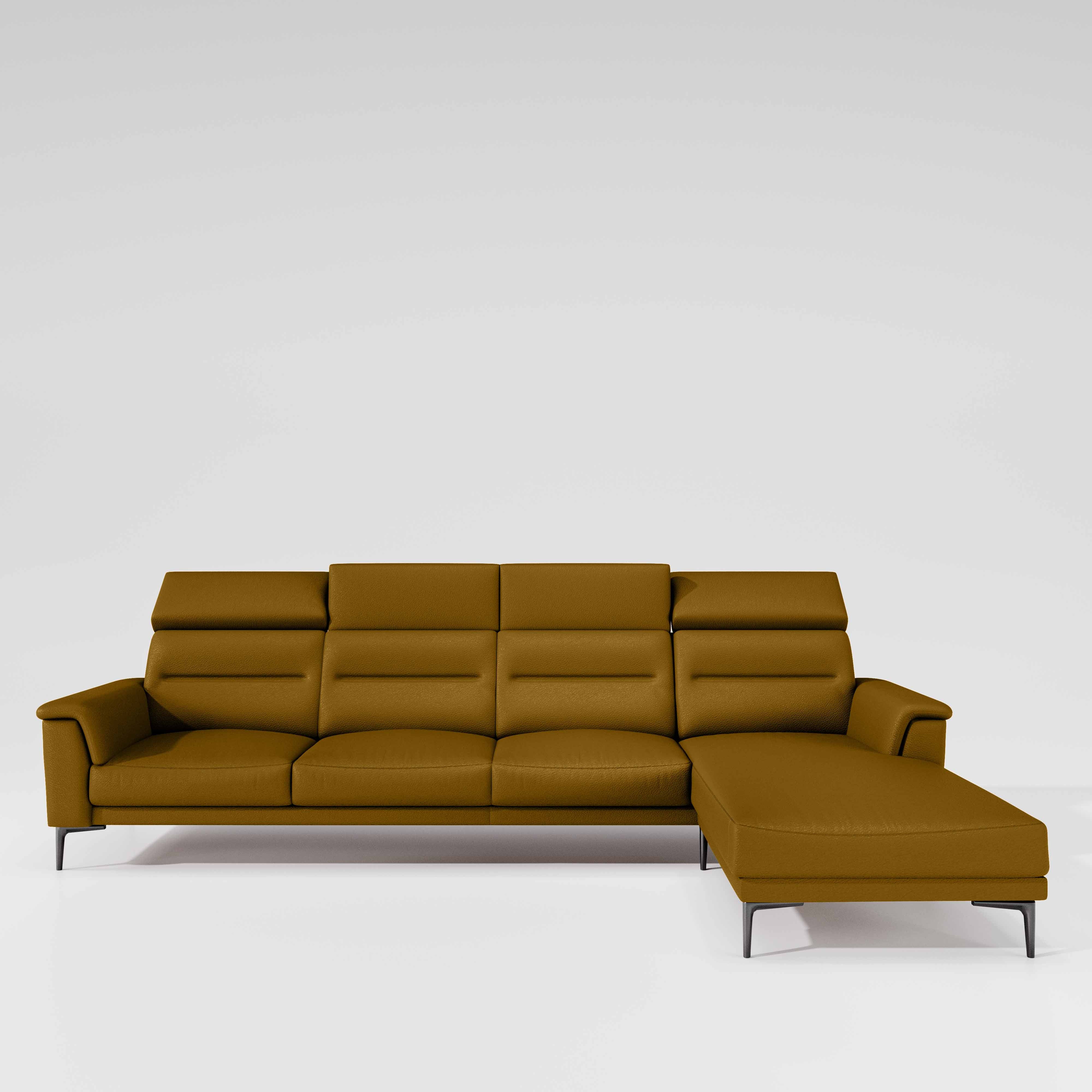 Cresendo 3 Seater with LH Lounger Leatherette fabric - Golden Orange - Image 2