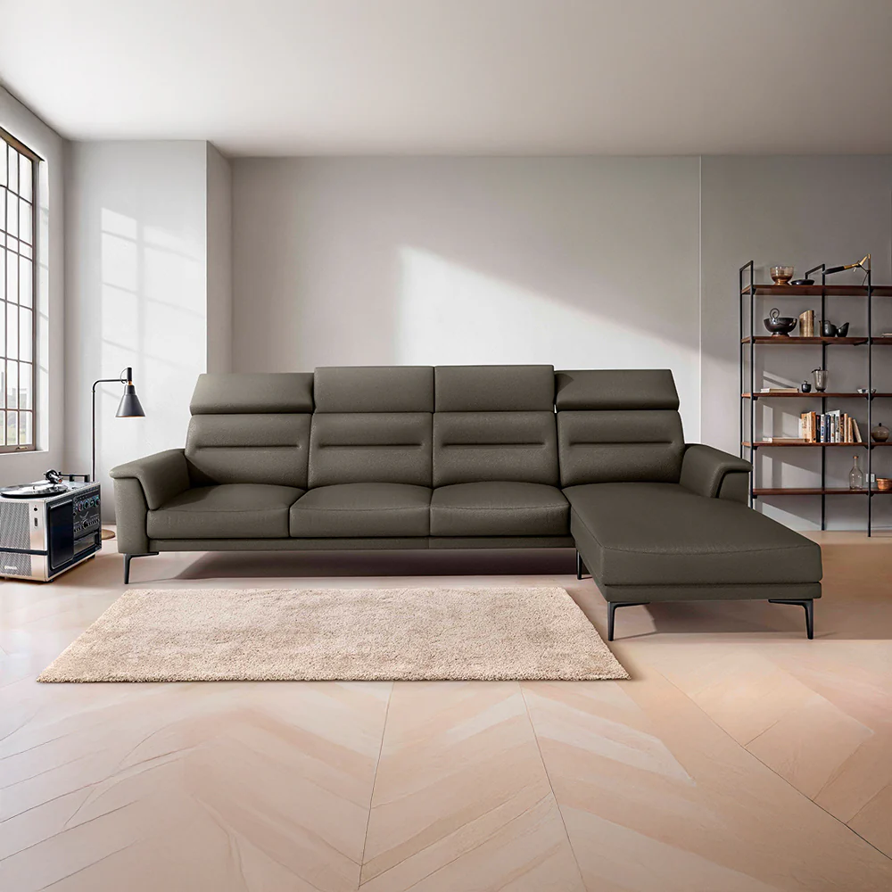 Cresendo 3 Seater with RH Lounger Leatherette fabric - Pewter Grey