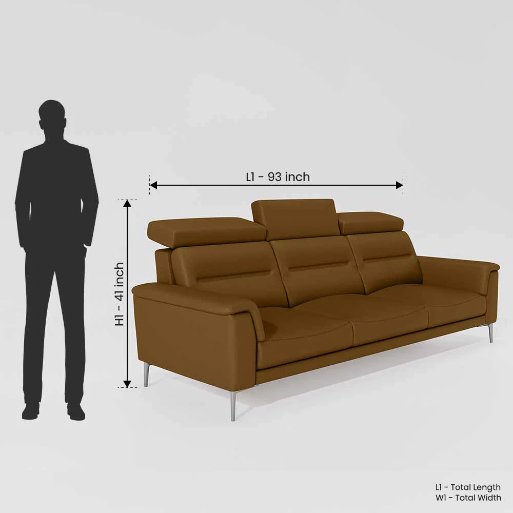 Cresendo 3 Seater Leatherette fabric - Tobacco Brown - Image 6