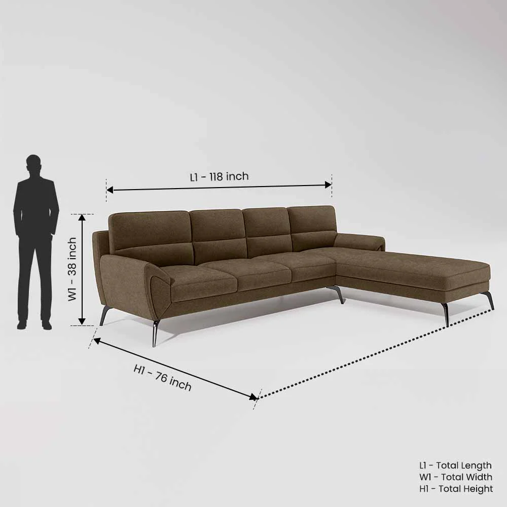Octave 3 Seater with RH Lounger Water & Stain Repellent Fabric - Dark Earth - Image 7