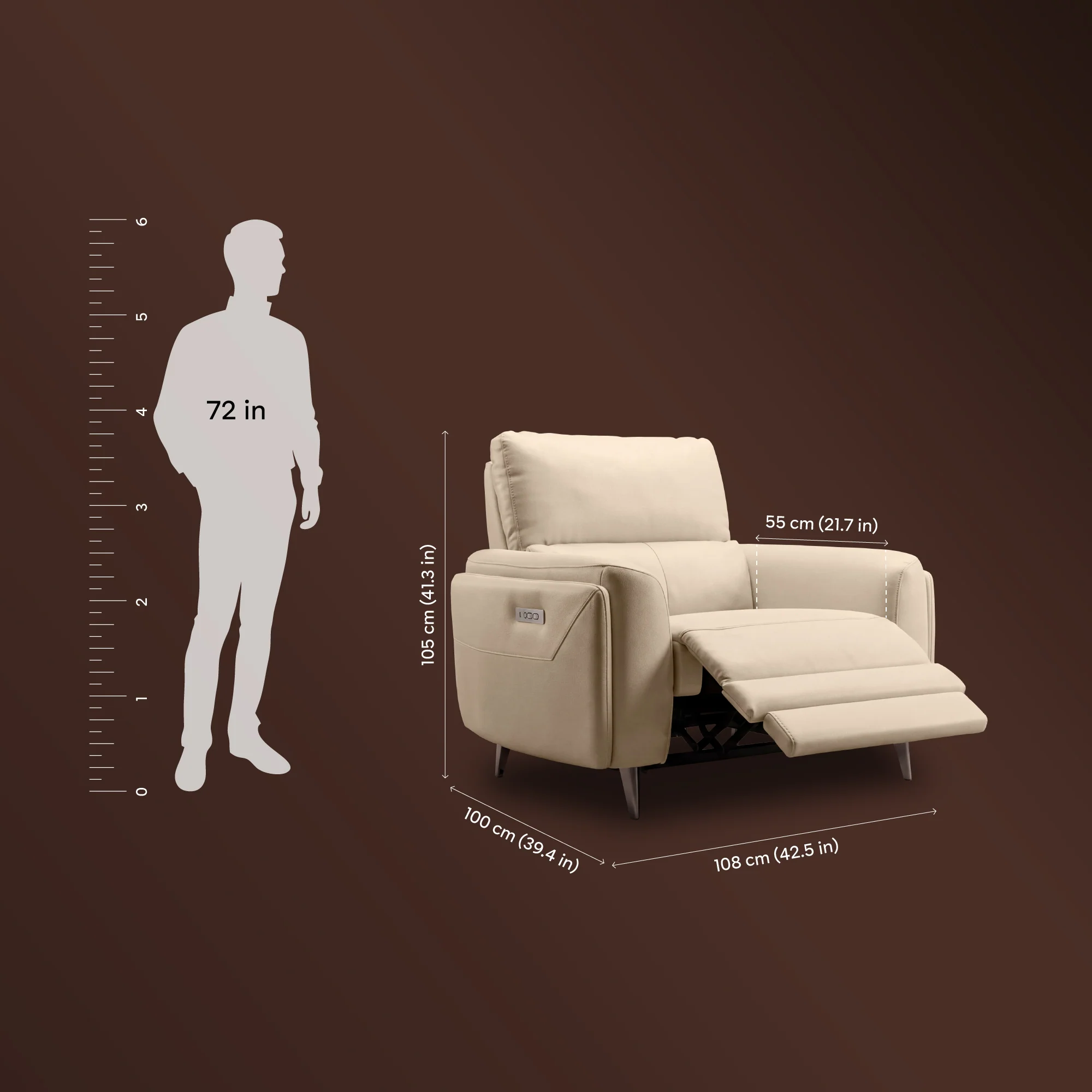 Rhapsody move.E Beige Leatherette 1 Seater Sofa - Image 8