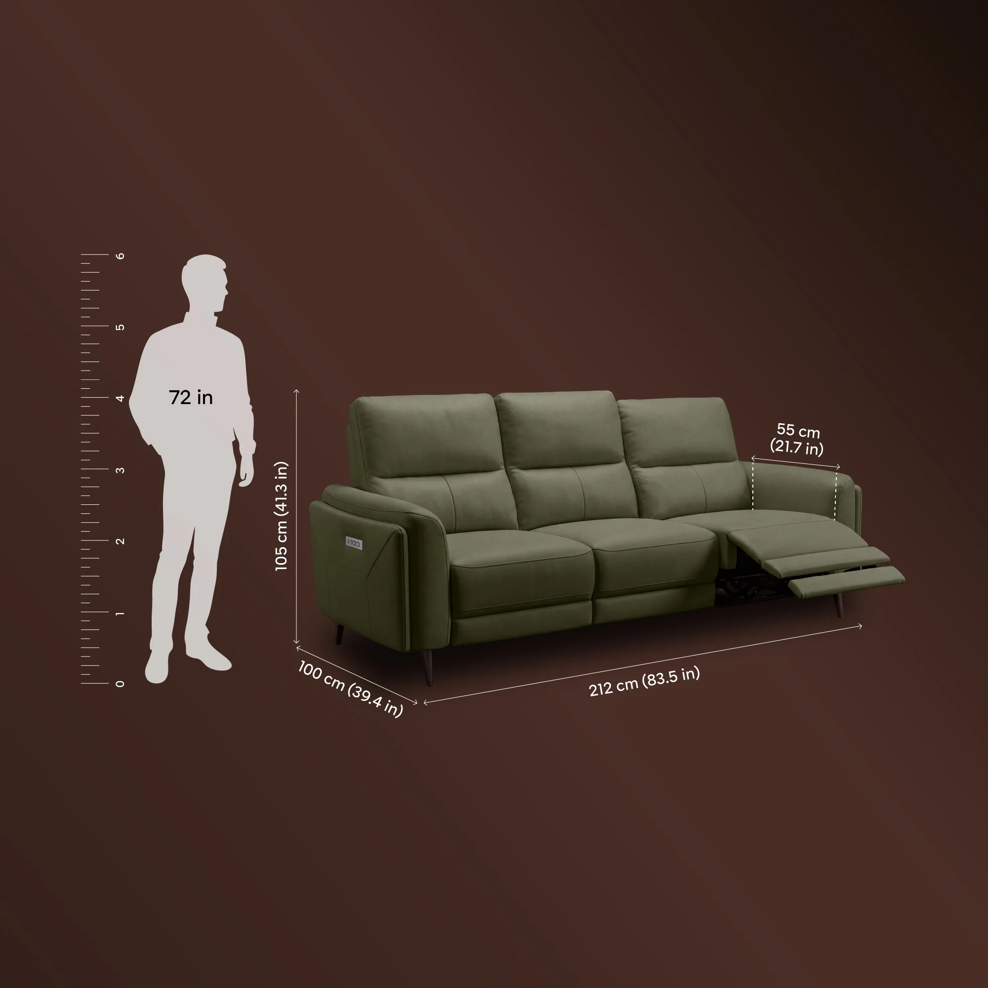 Rhapsody mov.E Green Leatherette 3 Seater Sofa - Image 8