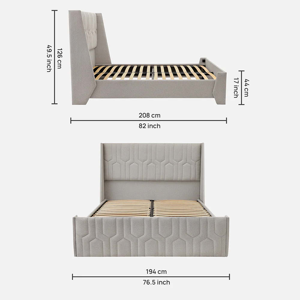 Tranquil Lime Shell Upholstered Bed - Grey Color - Image 6