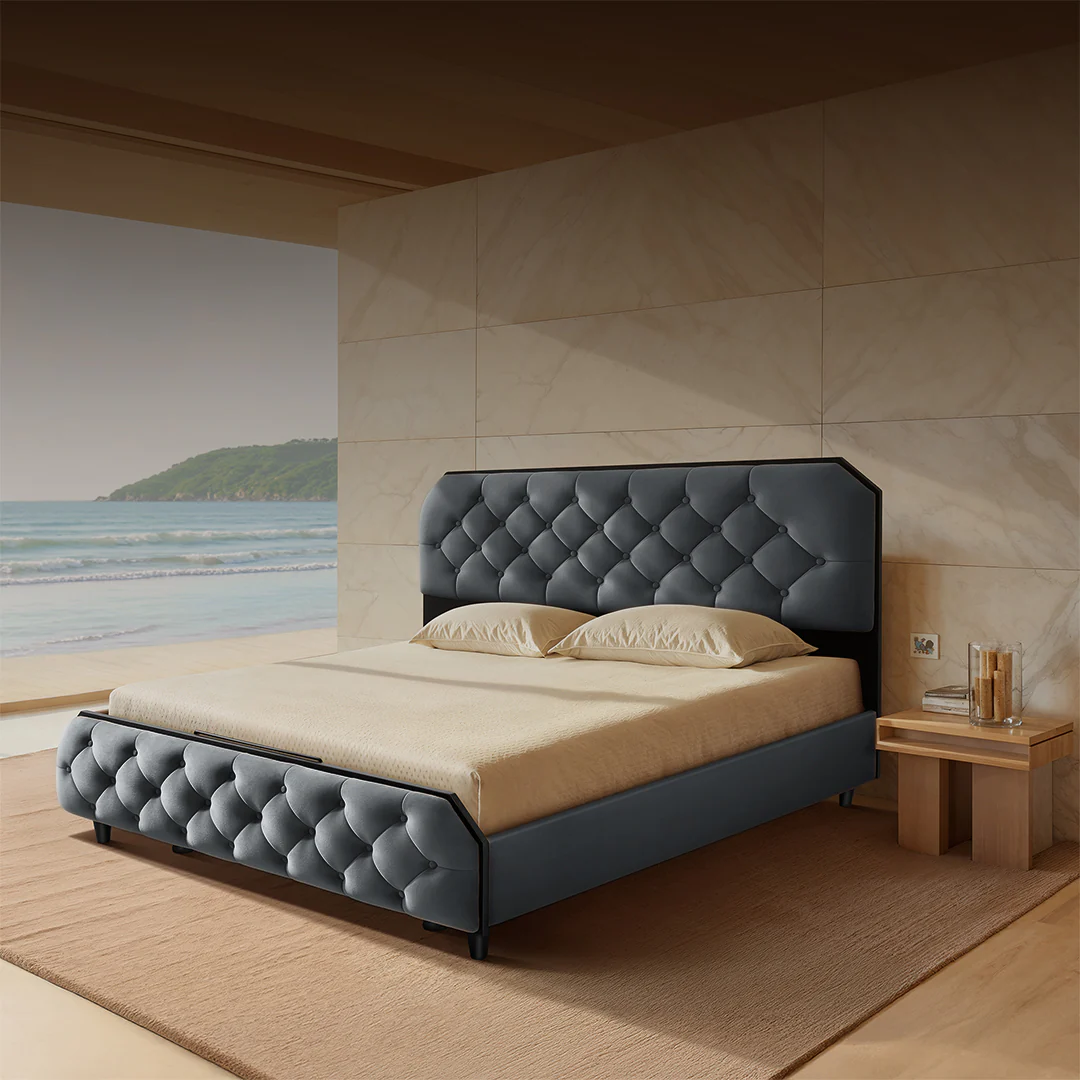 Wave Plus Adjustable Bed + Serene Upholstered  Bed (Grey)+ Livein Duropedic Mattress 6" - Image 2