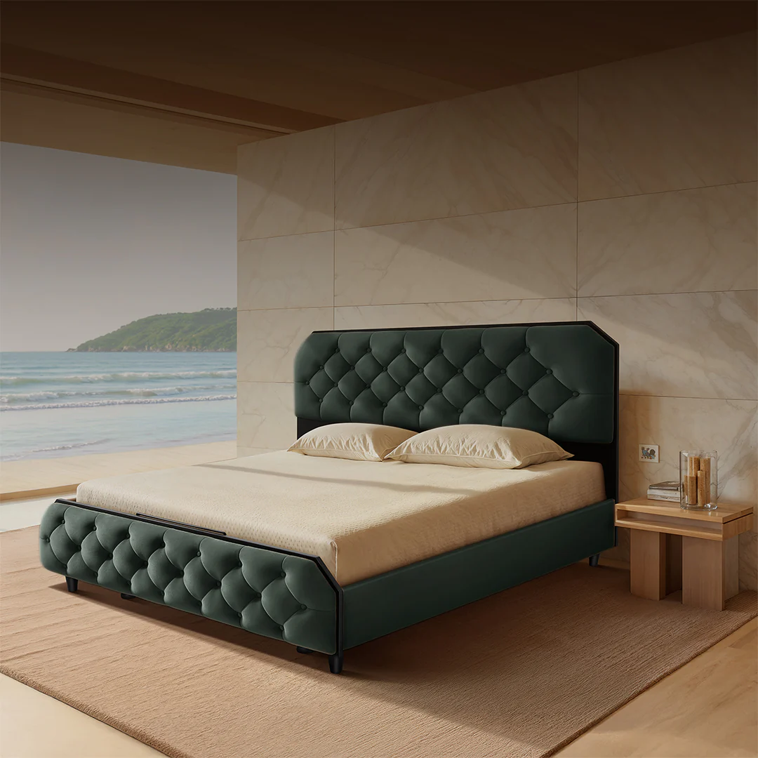 Wave Plus Adjustable Bed + Serene Upholstered Bed (Green)+ Quboid Mattress 8" - Image 2