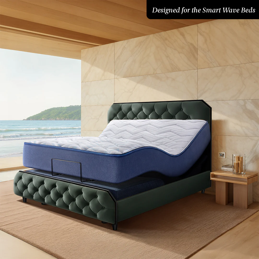 Wave Plus Adjustable Bed + Serene Upholstered Bed (Green)+ Quboid Mattress 8" - Image 3